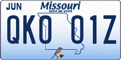 MO license plate QK0O1Z