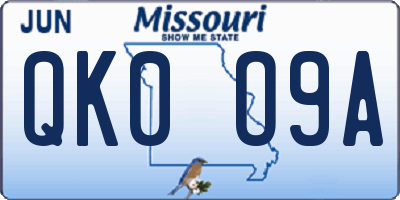 MO license plate QK0O9A