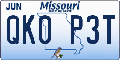 MO license plate QK0P3T
