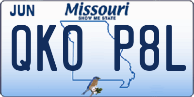 MO license plate QK0P8L