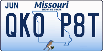 MO license plate QK0P8T