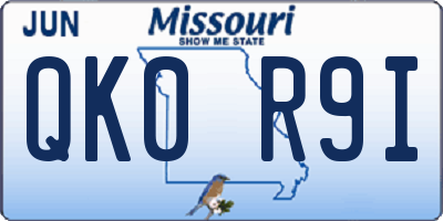 MO license plate QK0R9I