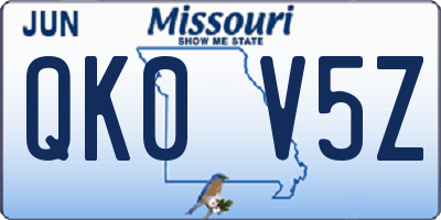 MO license plate QK0V5Z