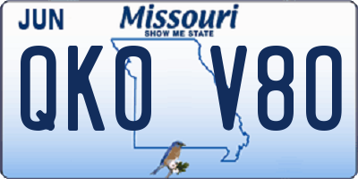 MO license plate QK0V8O