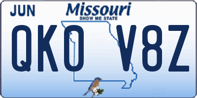 MO license plate QK0V8Z
