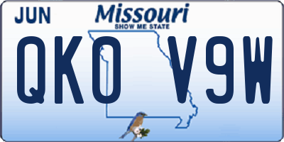 MO license plate QK0V9W