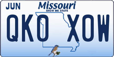 MO license plate QK0X0W