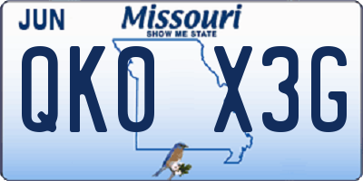 MO license plate QK0X3G