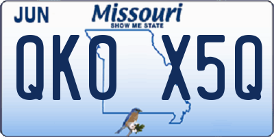 MO license plate QK0X5Q