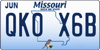 MO license plate QK0X6B