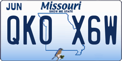 MO license plate QK0X6W