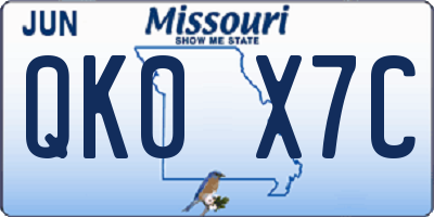 MO license plate QK0X7C