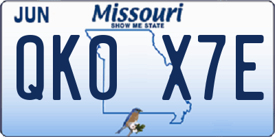 MO license plate QK0X7E