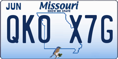 MO license plate QK0X7G