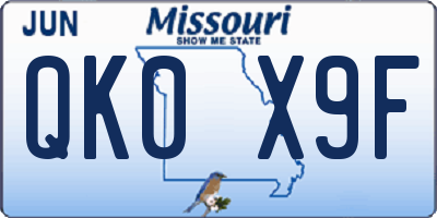 MO license plate QK0X9F