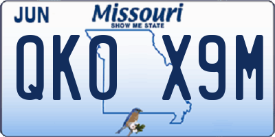 MO license plate QK0X9M