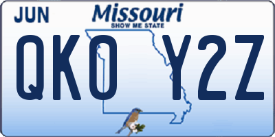 MO license plate QK0Y2Z