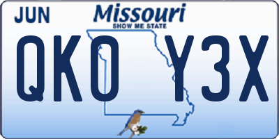 MO license plate QK0Y3X