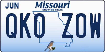 MO license plate QK0Z0W