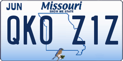 MO license plate QK0Z1Z