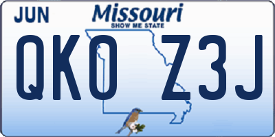 MO license plate QK0Z3J