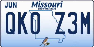 MO license plate QK0Z3M