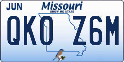 MO license plate QK0Z6M
