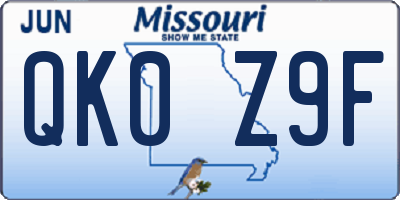 MO license plate QK0Z9F