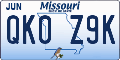 MO license plate QK0Z9K