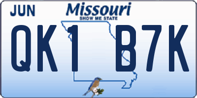 MO license plate QK1B7K