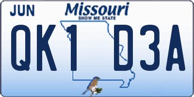 MO license plate QK1D3A