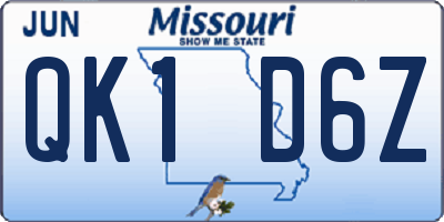 MO license plate QK1D6Z