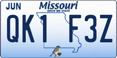 MO license plate QK1F3Z