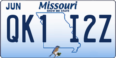MO license plate QK1I2Z