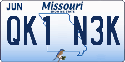 MO license plate QK1N3K