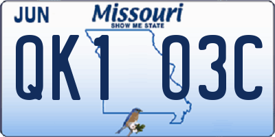 MO license plate QK1O3C