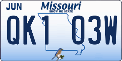 MO license plate QK1O3W