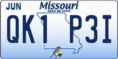 MO license plate QK1P3I