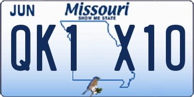 MO license plate QK1X1O