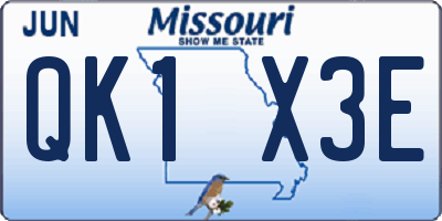 MO license plate QK1X3E