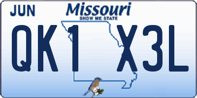 MO license plate QK1X3L