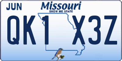 MO license plate QK1X3Z