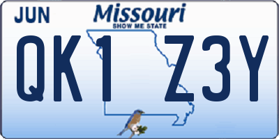 MO license plate QK1Z3Y