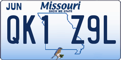 MO license plate QK1Z9L