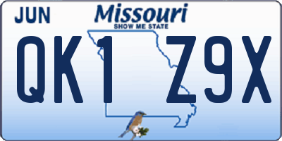 MO license plate QK1Z9X