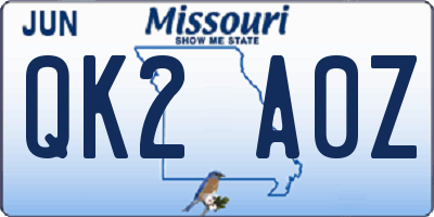 MO license plate QK2A0Z