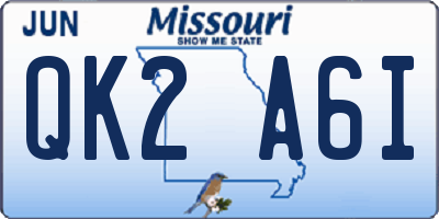 MO license plate QK2A6I