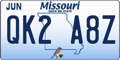 MO license plate QK2A8Z