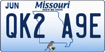 MO license plate QK2A9E