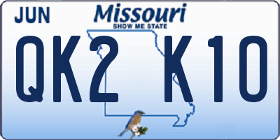 MO license plate QK2K1O